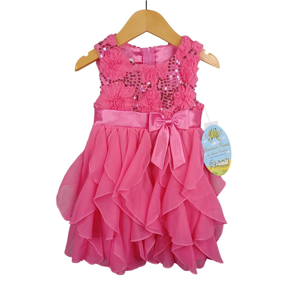 American Princess Girls Floral Sequin Cascade‎ Ruffle Party Dress 2T Pink Formal